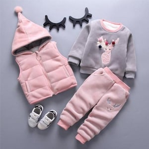 Cartoon Pattern Autumn Winter Warm Toddler Clothing Suit