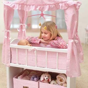 Doll Crib with Canopy and Fabric Baskets
