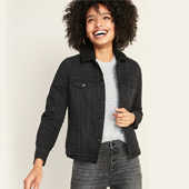 Sherpa-Lined Black Jean Jacket for Women