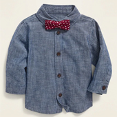 Chambray Shirt & Polka-Dot Bow-Tie Set for Baby